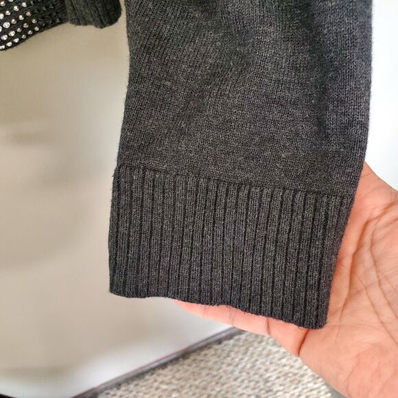 Calvin Klein Cardigan Womens Size Medium Rhinestone Cropped Charcoal Gray Shrug - Picture 7 of 9